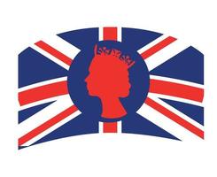 Elizabeth drottning ansikte röd med brittiskt förenad rike flagga nationell Europa emblem vektor illustration abstrakt design element
