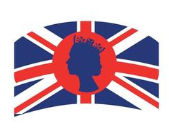 Elizabeth drottning ansikte blå med brittiskt förenad rike flagga nationell Europa emblem vektor illustration abstrakt design element