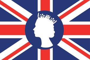 Elizabeth Queen Gesicht weiß mit britischer Flagge des Vereinigten Königreichs nationales Europa Emblem Symbol Vektor Illustration abstraktes Gestaltungselement