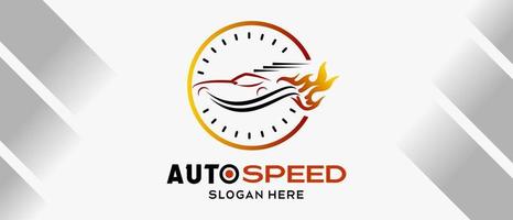 Automobil- und RPM-Auto-Logo-Design mit Feuerelement-Konzept im Kreis. Premium-Logo-Illustrationsvektor für Automobile vektor