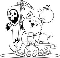 Halloween-Malbuch mit niedlichem Husky vektor