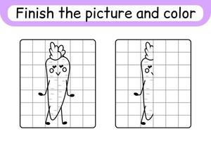 Vervollständigen Sie das Bild Karotte. Kopieren Sie das Bild und die Farbe. beende das Bild. Malbuch. pädagogisches Zeichenübungsspiel für Kinder vektor
