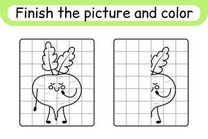 runden das Bild Rote Bete ab. Kopieren Sie das Bild und die Farbe. beende das Bild. Malbuch. pädagogisches Zeichenübungsspiel für Kinder vektor