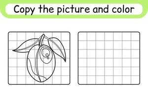 Kopieren Sie das Bild und färben Sie Pflaume. runden das Bild ab. beende das Bild. Malbuch. pädagogisches Zeichenübungsspiel für Kinder vektor