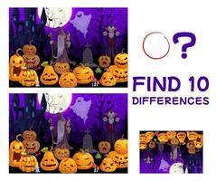 Finde zehn Unterschiede Spiel mit Halloween-Kürbissen vektor