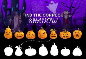 Finden Sie den richtigen Schatten von Cartoon-Halloween-Kürbissen vektor