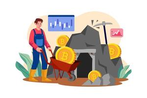 Kryptowährungs-Mining-Illustrationskonzept auf weißem Hintergrund vektor