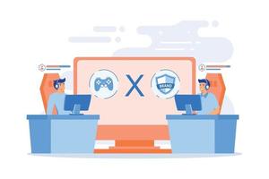 cybersport konkurrens. märkesvaror spel spelare spelar. esports samarbete esports partnerskap, esports och global märken samarbete begrepp. platt vektor modern illustration