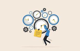 Zeitmanagementtechniken, die in der Zukunft eingesetzt werden sollen. Zeitmanagement ist der Prozess der Planung. Geschäftsleute versuchen, die Zeit situationsgerecht einzuteilen. vektor