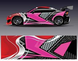 bil wrap design vektor. grafisk abstrakt stripe racing bakgrund kit designs för wrap fordon racer bil rally äventyr och livery vektor