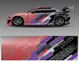 bil wrap design vektor. grafisk abstrakt stripe racing bakgrund kit designs för wrap fordon racer bil rally äventyr och livery vektor