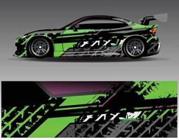 Auto-Wrap-Design-Vektor. grafische abstrakte Streifen-Rennhintergrund-Kit-Designs für Wrap-Fahrzeug-Rennwagen-Rallye-Abenteuer und Lackierungen vektor