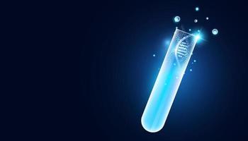 abstrakte wissenschaftliche reagenzgläser biochemische experimente, dna-konzepte, in vitro, genbearbeitung, gentransplantationen oder medikamente auf blauem hintergrund. vektor