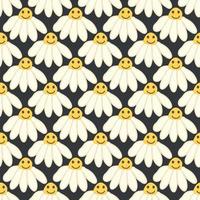 kamomill leende 1970 mönster. häftig daisy retro sömlös mönster vektor