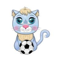 Cartoon-Katze mit einem Fußball. Sommerurlaub. niedlicher kindercharakter, symbol des neuen chinesischen jahres 2023 vektor