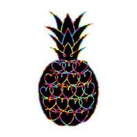 Ananas-Silhouette mit mehrfarbigen Herzen. Ananas-Symbol auf weiß. vektor
