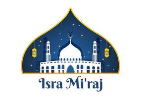 glücklich isra miraj nabi muhammad sah vorlage handgezeichnete cartoon flache illustration geeignet für grußkarten, poster und banner vektor