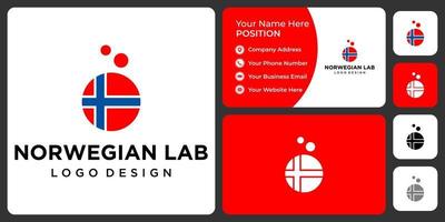 norwegische Flagge und Laborröhrchen-Logo-Design mit Visitenkartenvorlage. vektor