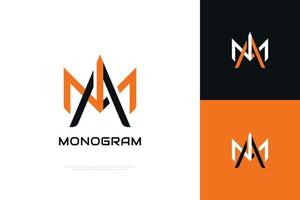 ma oder bin monogramm logo. Anfangsm und ein Logo im schwarzen und orangefarbenen Linienstil vektor