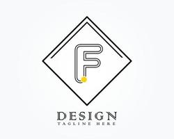 Logo-Design-Vorlage mit dem Buchstaben f des Alphabets in einer Box mit gelben abgerundeten Markierungen vektor
