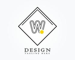 Logo-Design-Vorlage mit Buchstaben w des Alphabets in einer Box mit gelben abgerundeten Markierungen vektor