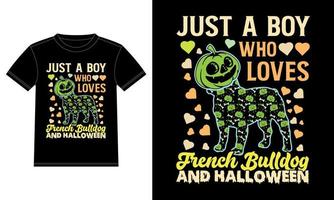 nur ein Junge, der französische Bulldogge und lustiges T-Shirt Halloweens liebt vektor