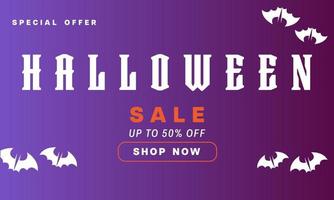 halloween horizontaler verkauf, rabattbanner. E-Mail-Marketing-Webbanner. schwarzes hintergrundbanner mit spinne, spinnennetz, halloween-typografie und kalligrafie. dunkelschwarze bannerillustration. vektor