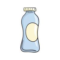 kleine blaue Plastikflasche für Milch, Joghurt, Kopierraum, Vektorillustration im Cartoon-Stil auf weißem Hintergrund vektor