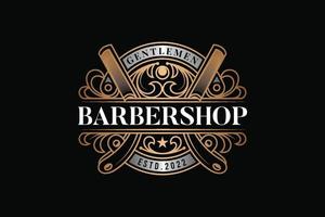 Barbershop Herren Gold Vintage Logo Vorlage vektor