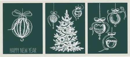 weihnachtsbaumset, plätzchen und weihnachtskugel, handgezeichnete illustration. vektor