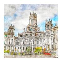 arkitektur madrid Spanien akvarell skiss handritad illustration vektor