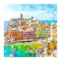 vernazza Italien akvarell skiss handritad illustration vektor