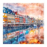 kopenhagen dänemark aquarell skizze handgezeichnete illustration vektor