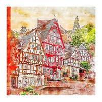 miltenberg deutschland aquarell skizze handgezeichnete illustration vektor