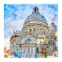 santa maria della gruß venesien italien aquarellskizze handgezeichnete illustration vektor