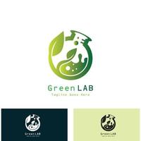 grünes Laborlogo-Designkonzept kreatives Labor mit Blattvektor vektor