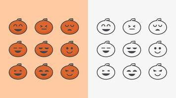 Halloween-Kürbis-Doodle-Stil-Icon-Set mit einfachem Design und niedlichem Ausdruck vektor