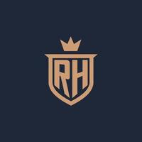 rh monogram första logotyp med skydda och krona stil vektor