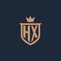 hx monogram första logotyp med skydda och krona stil vektor