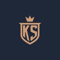 ks monogram första logotyp med skydda och krona stil vektor