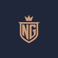 ng monogram första logotyp med skydda och krona stil vektor