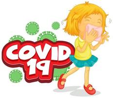 teckensnitt design för word covid 19 med sjuk flicka vektor