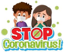 coronavirus-affischdesign med sjuka barn och ordstopp-coronavirus vektor