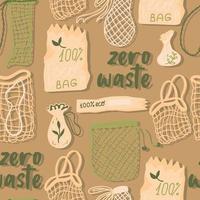Mesh- oder Mesh-Einkaufstaschen für umweltfreundliches Wohnvektor-nahtloses Muster. Fashion Buyer des veganen Zero Waste Konzepts. bunte handgezeichnete Vektorgrafik für Banner, Postkarten, Poster. vektor