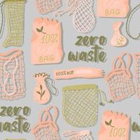 Mesh- oder Mesh-Einkaufstaschen für umweltfreundliches Wohnvektor-nahtloses Muster. Fashion Buyer des veganen Zero Waste Konzepts. bunte handgezeichnete Vektorgrafik für Banner, Postkarten, Poster. vektor