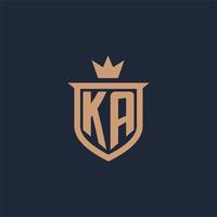 ka monogram första logotyp med skydda och krona stil vektor