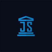 js anfängliches Logo-Monogramm mit einfachem Gerichtsgebäude-Icon-Design-Vektor vektor