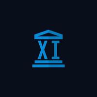 xi första logotyp monogram med enkel tingshus byggnad ikon design vektor