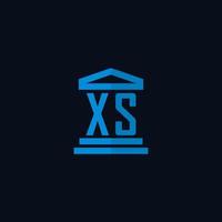 xs första logotyp monogram med enkel tingshus byggnad ikon design vektor