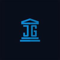 jg Anfangslogo-Monogramm mit einfachem Gerichtsgebäude-Icon-Design-Vektor vektor